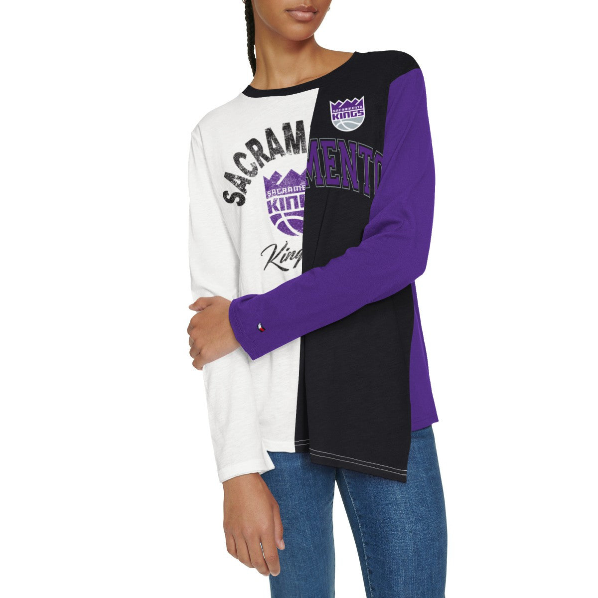 Sacramento Kings Tommy Jeans Women's Amelia Color Blocked Long Sleeve T-Shirt White/Black - NBA