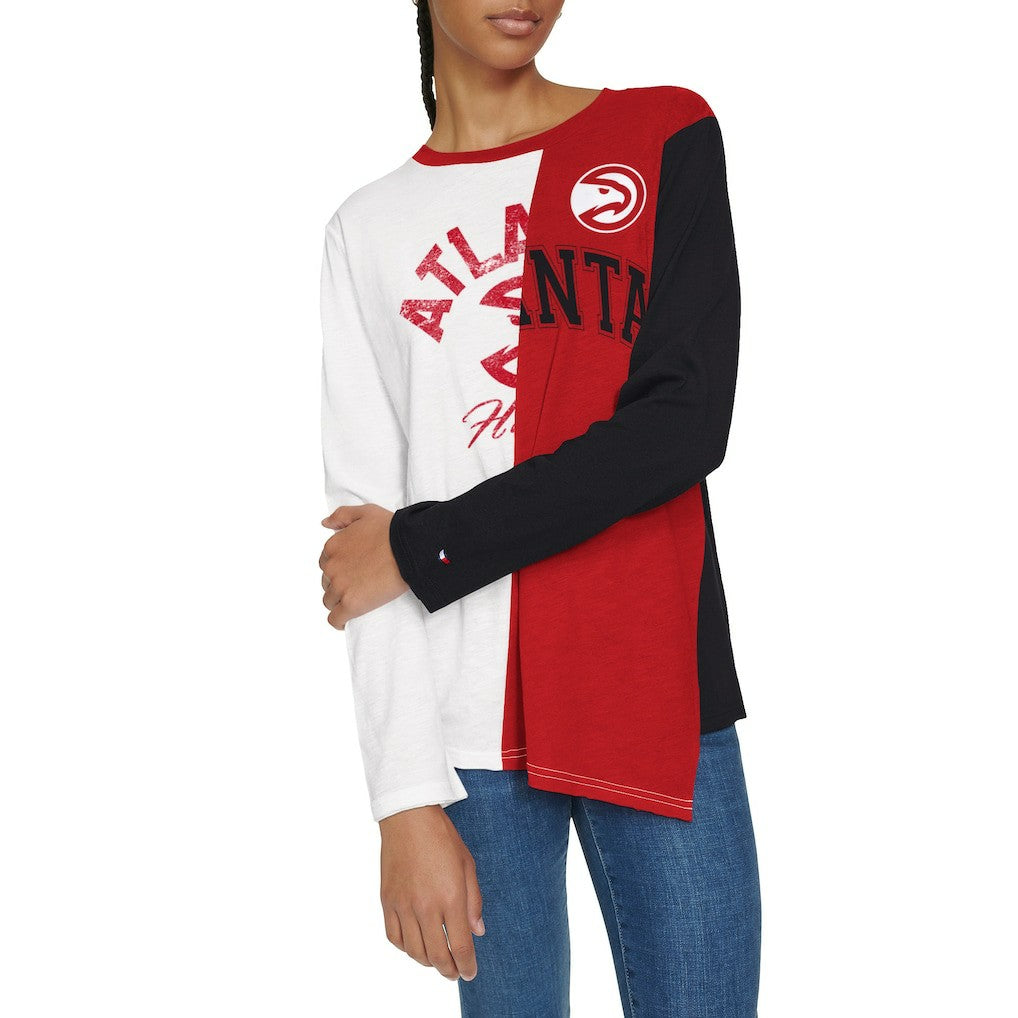 Atlanta Hawks Tommy Jeans Women's Amelia Color Blocked Long Sleeve T-Shirt White/Red - NBA