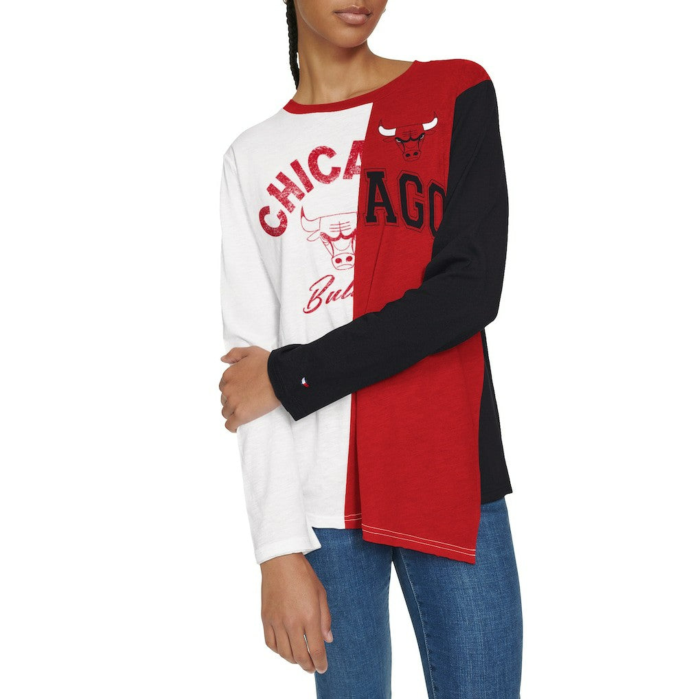 Chicago Bulls Tommy Jeans Women's Amelia Color Blocked Long Sleeve T-Shirt White/Red - NBA