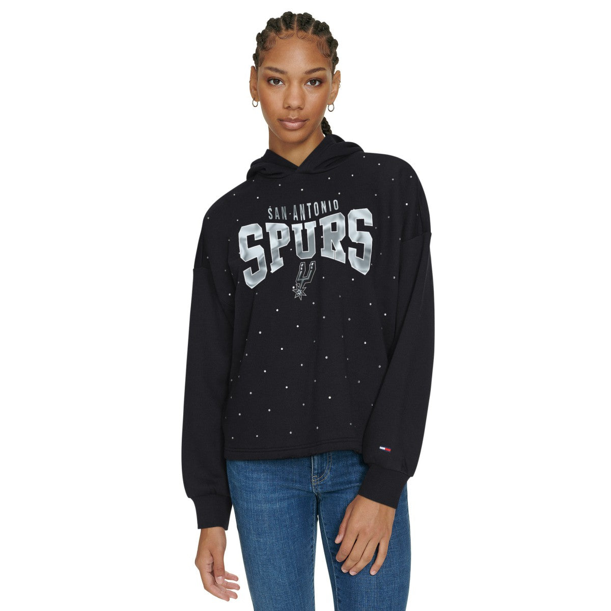 San Antonio Spurs Tommy Jeans Women's Stella Cropped Pullover Hoodie Black - NBA