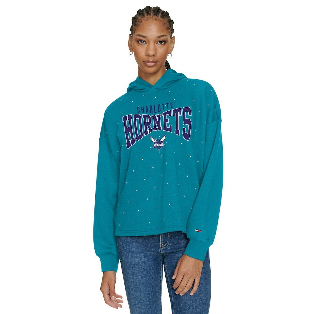 Charlotte Hornets Tommy Jeans Women's Stella Cropped Pullover Hoodie Teal - NBA