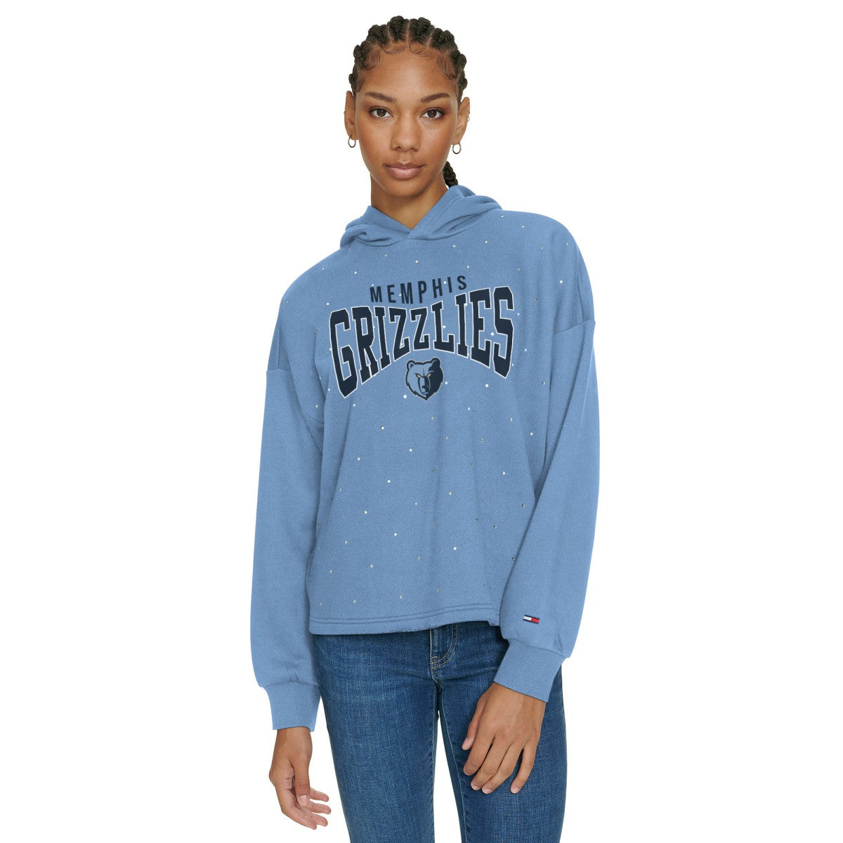 Memphis Grizzlies Tommy Jeans Women's Stella Cropped Pullover Hoodie Light Blue - NBA