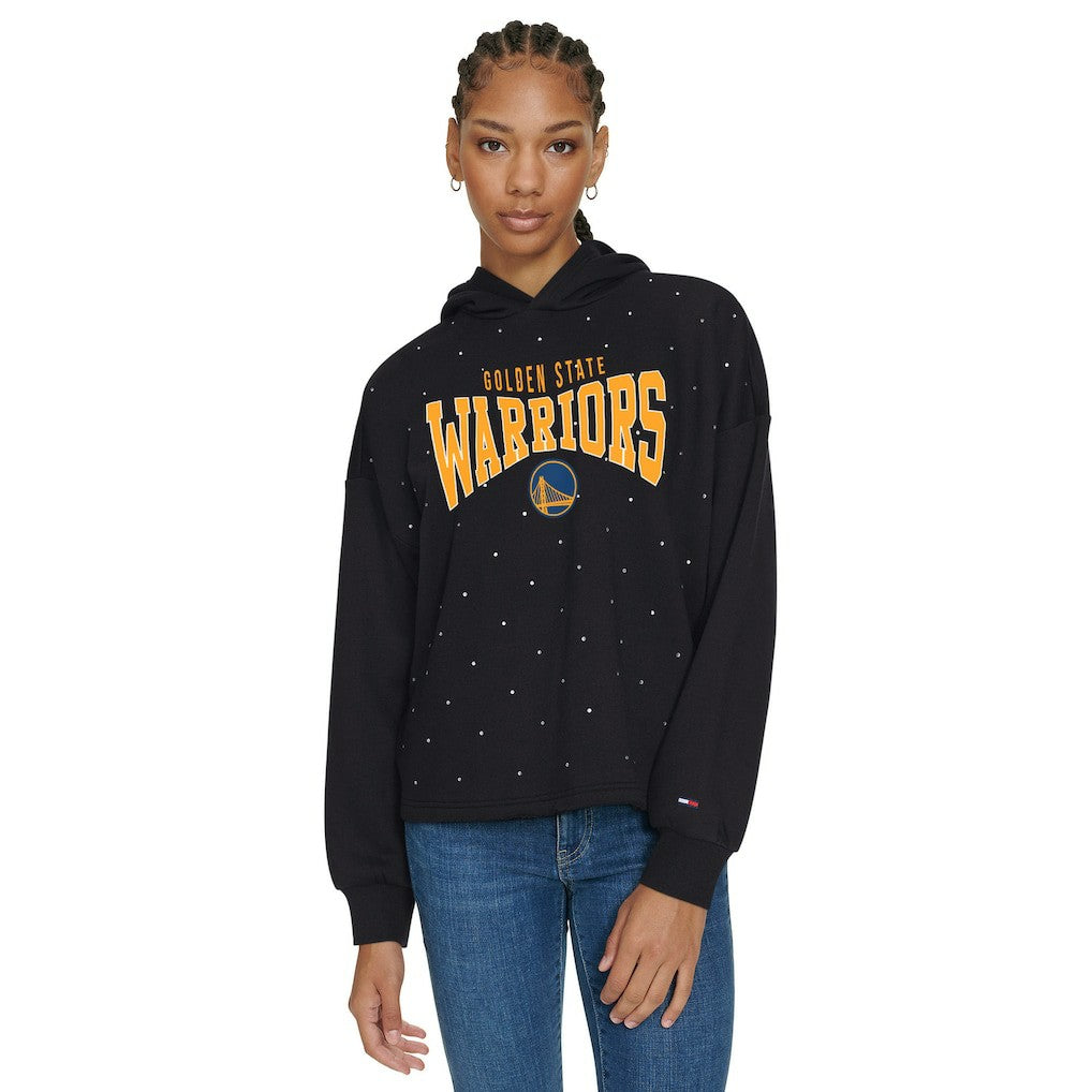 Golden State Warriors Tommy Jeans Women's Stella Cropped Pullover Hoodie Black - NBA