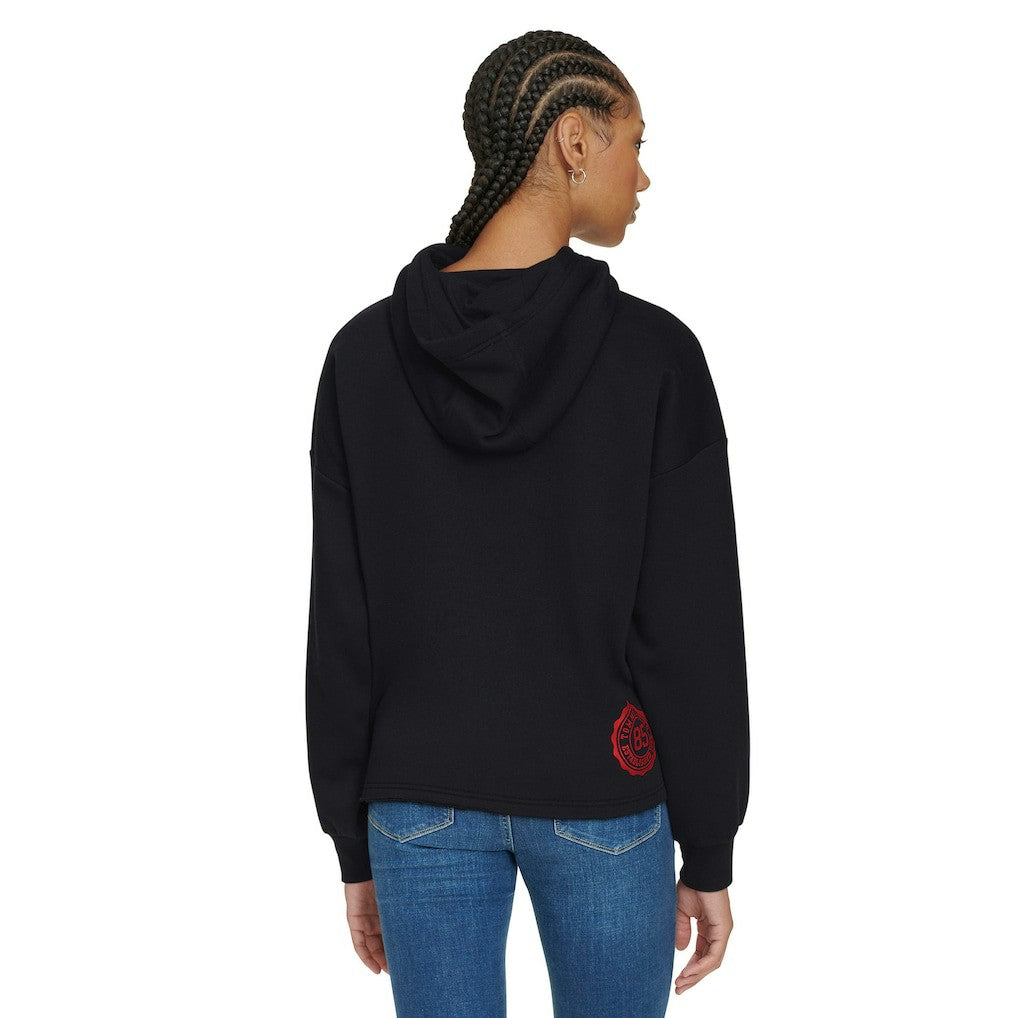 Philadelphia 76ers Tommy Jeans Women's Stella Cropped Pullover Hoodie Black - NBA