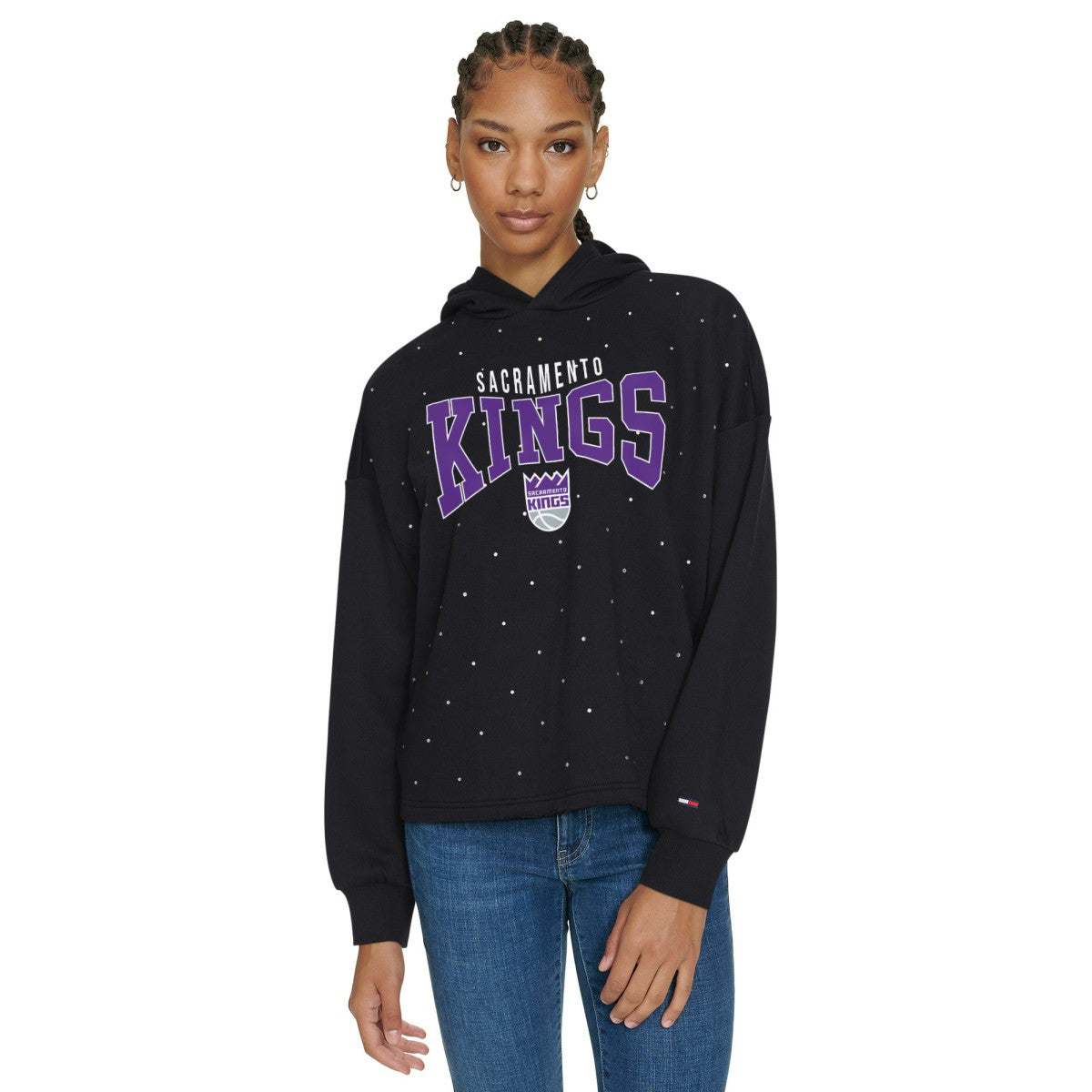 Sacramento Kings Tommy Jeans Women's Stella Cropped Pullover Hoodie Black - NBA