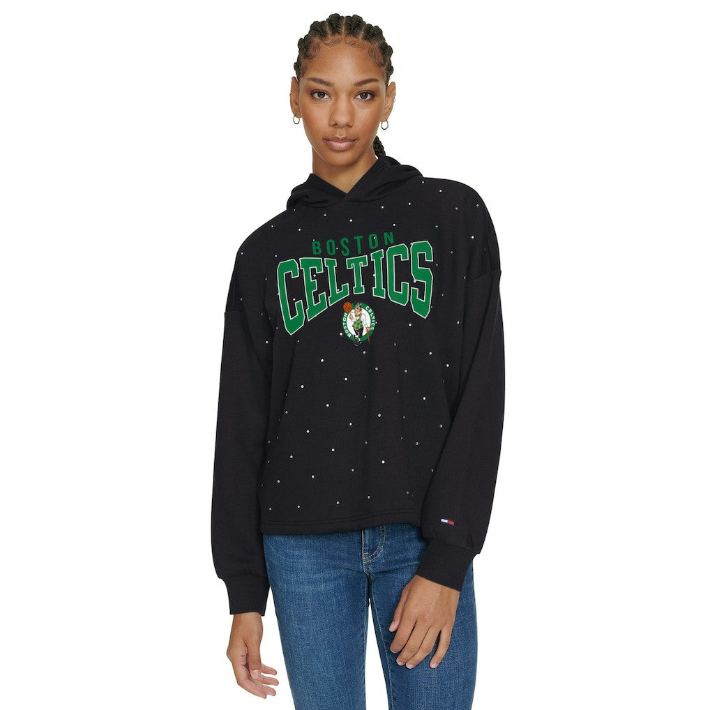 Boston Celtics Tommy Jeans Women's Stella Cropped Pullover Hoodie Black - NBA