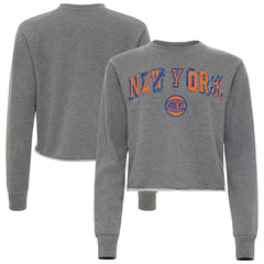 New York Knicks Sportiqe Women's Varsity Collection Kacey Cropped Pullover Sweatshirt Heather Gray - NBA