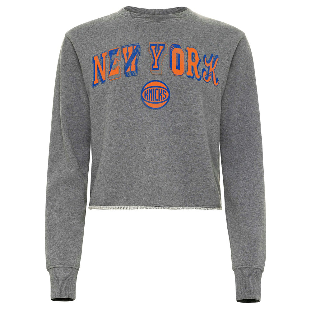 New York Knicks Sportiqe Women's Varsity Collection Kacey Cropped Pullover Sweatshirt Heather Gray - NBA