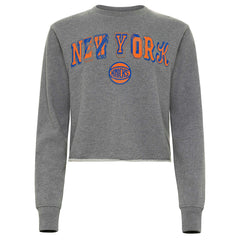 New York Knicks Sportiqe Women's Varsity Collection Kacey Cropped Pullover Sweatshirt Heather Gray - NBA