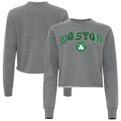 Boston Celtics Sportiqe Women's Varsity Collection Kacey Cropped Pullover Sweatshirt Heather Gray - NBA