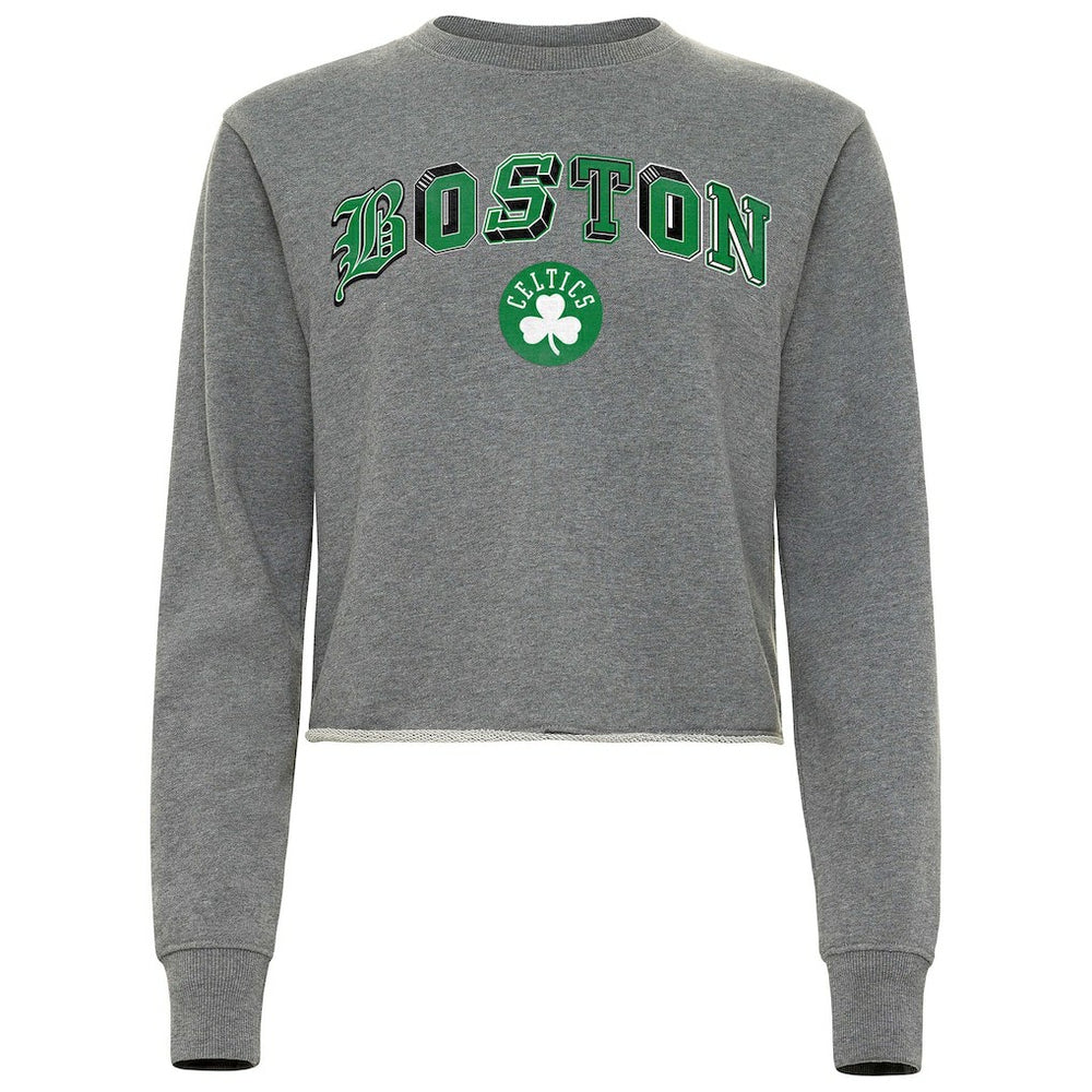 Boston Celtics Sportiqe Women's Varsity Collection Kacey Cropped Pullover Sweatshirt Heather Gray - NBA
