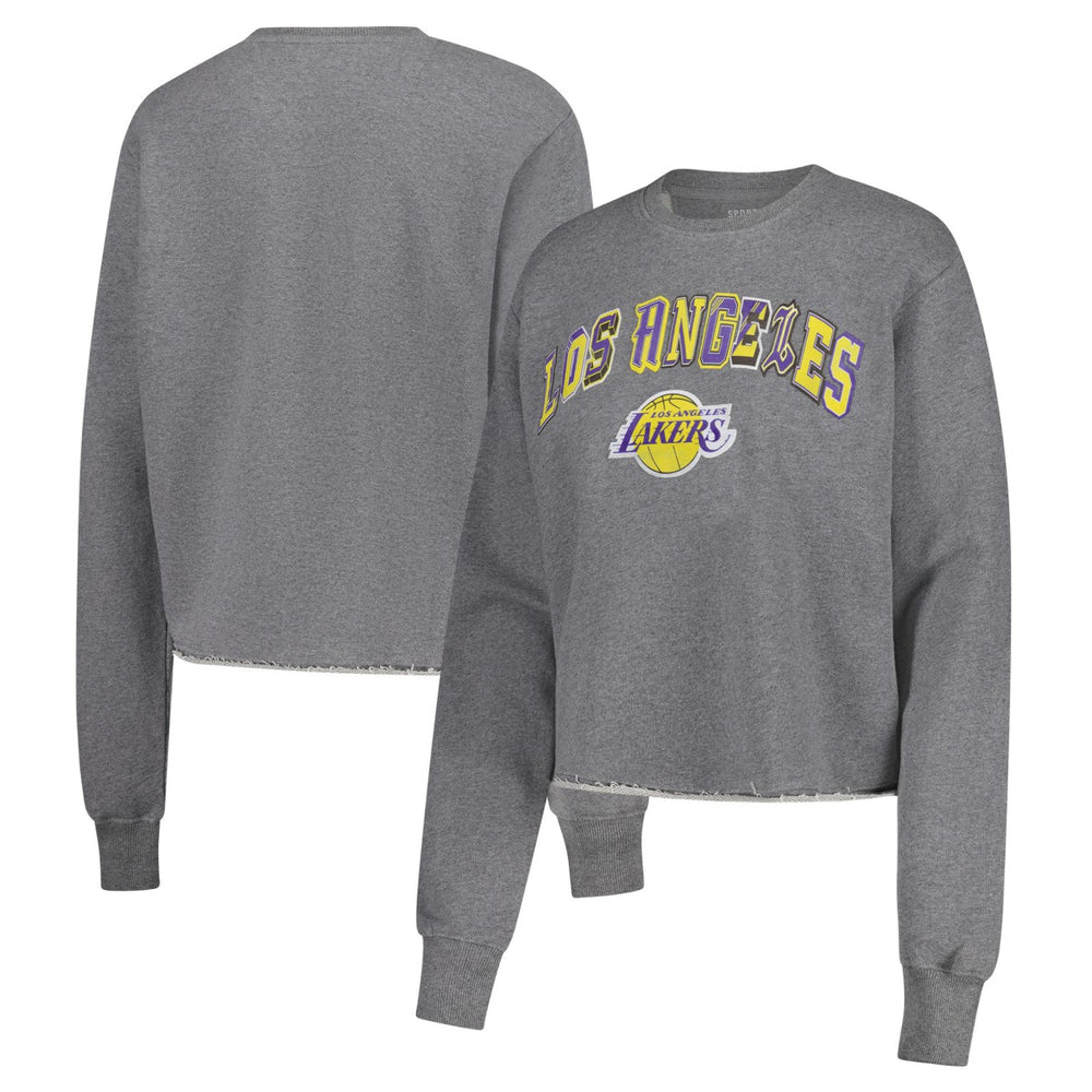Los Angeles Lakers Sportiqe Women's Varsity Collection Kacey Cropped Pullover Sweatshirt Heather Gray - NBA