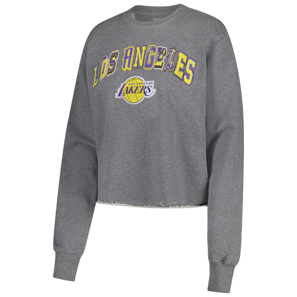 Los Angeles Lakers Sportiqe Women's Varsity Collection Kacey Cropped Pullover Sweatshirt Heather Gray - NBA