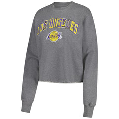 Los Angeles Lakers Sportiqe Women's Varsity Collection Kacey Cropped Pullover Sweatshirt Heather Gray - NBA