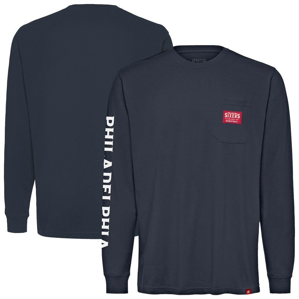 Philadelphia 76ers Sportiqe Unisex Wales Heavyweight Pocket Long Sleeve T-Shirt Navy - NBA