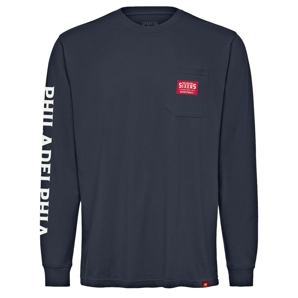 Philadelphia 76ers Sportiqe Unisex Wales Heavyweight Pocket Long Sleeve T-Shirt Navy - NBA