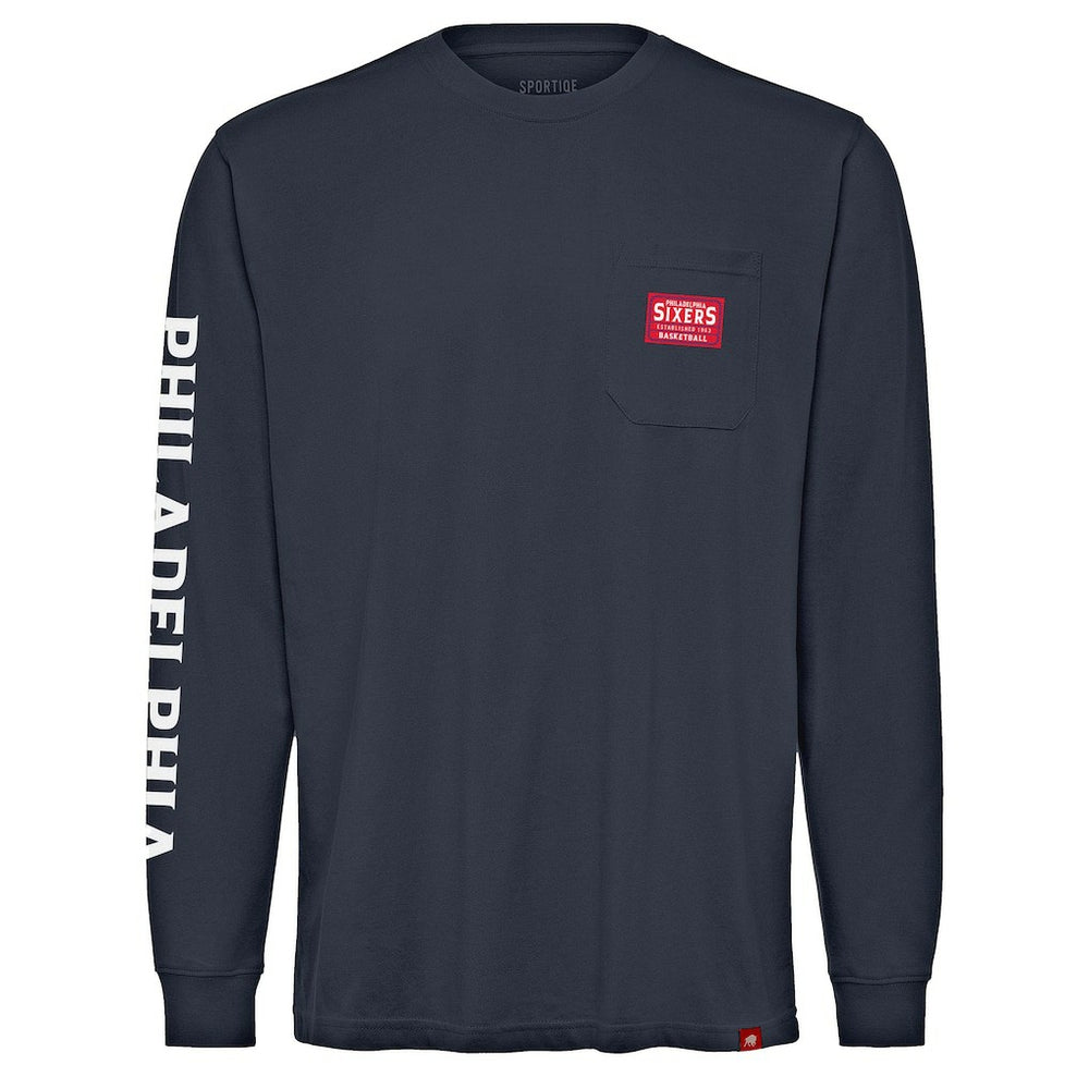 Philadelphia 76ers Sportiqe Unisex Wales Heavyweight Pocket Long Sleeve T-Shirt Navy - NBA