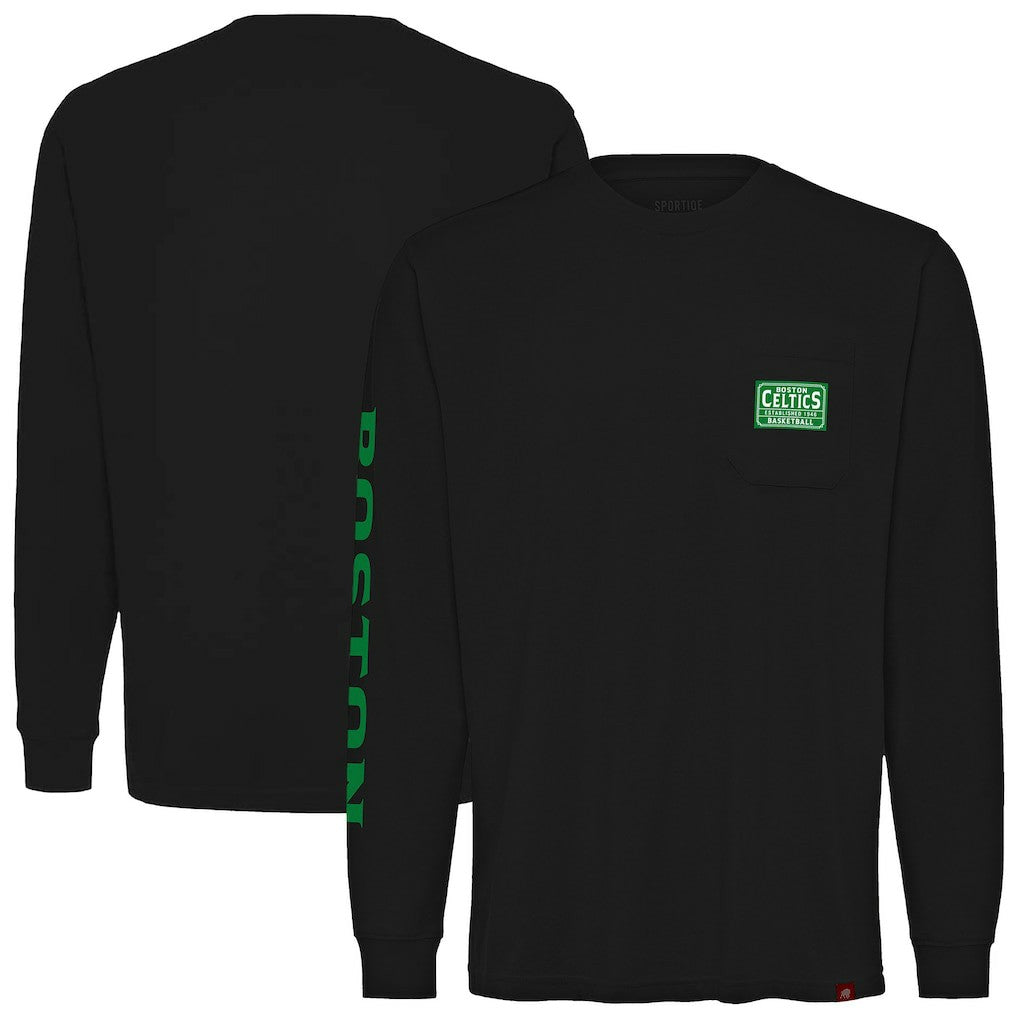 Boston Celtics Sportiqe Unisex Wales Heavyweight Pocket Long Sleeve T-Shirt Black - NBA