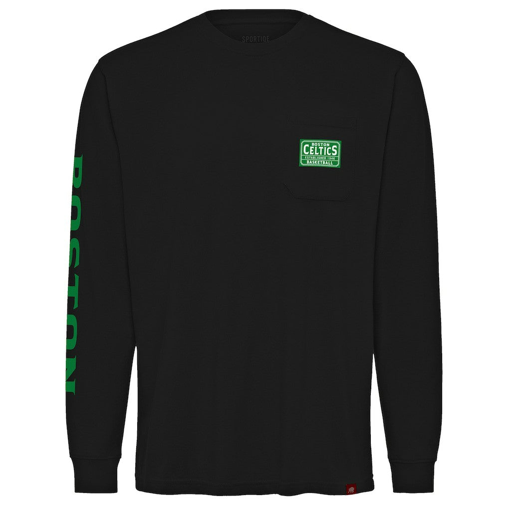 Boston Celtics Sportiqe Unisex Wales Heavyweight Pocket Long Sleeve T-Shirt Black - NBA