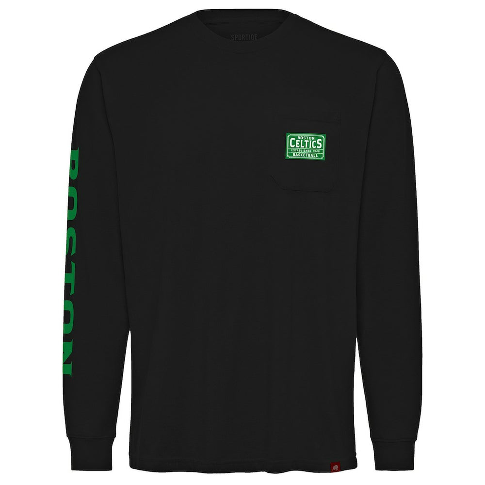 Boston Celtics Sportiqe Unisex Wales Heavyweight Pocket Long Sleeve T-Shirt Black - NBA