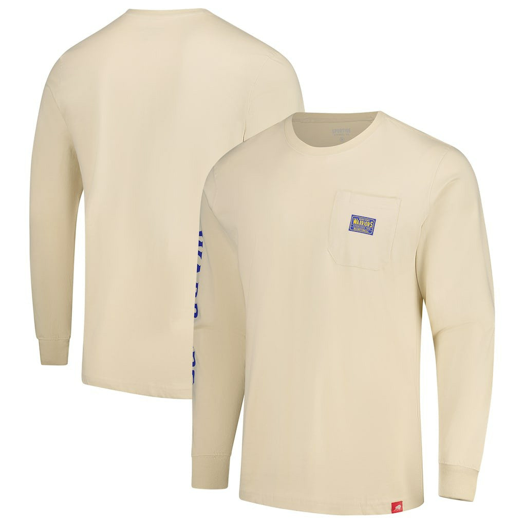 Golden State Warriors Sportiqe Unisex Wales Heavyweight Pocket Long Sleeve T-Shirt Cream - NBA