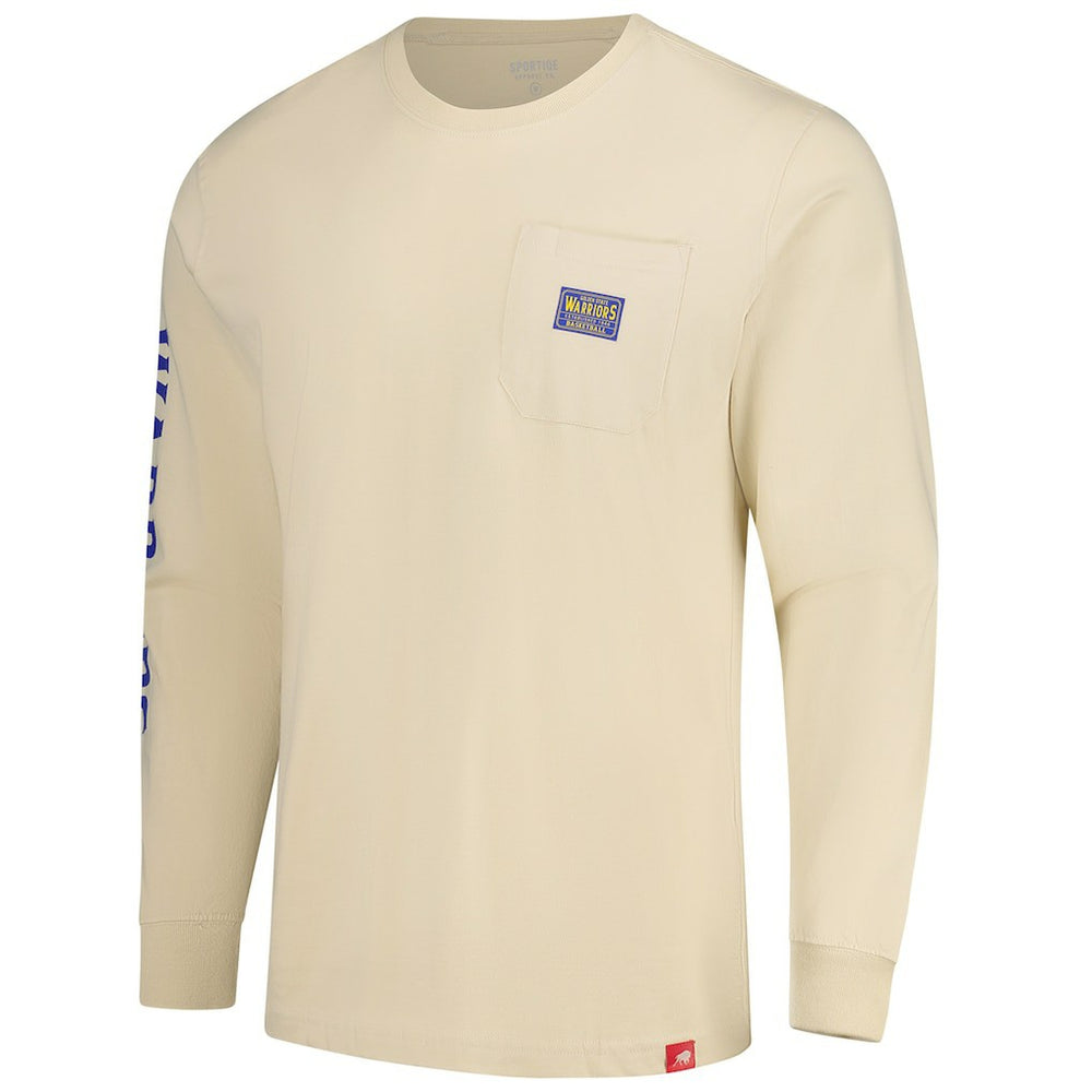 Golden State Warriors Sportiqe Unisex Wales Heavyweight Pocket Long Sleeve T-Shirt Cream - NBA