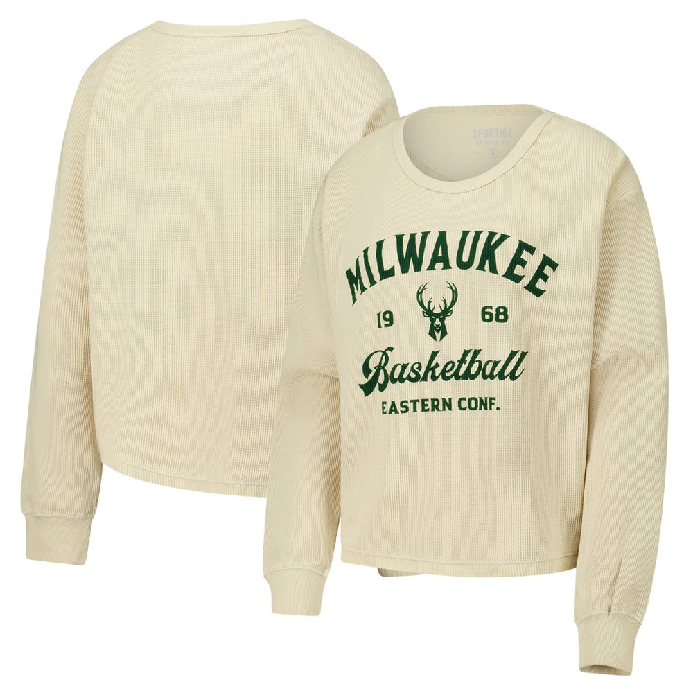 Milwaukee Bucks Sportiqe Unisex High Country Collection Cullen Waffle Knit Long Sleeve T-Shirt Cream - NBA