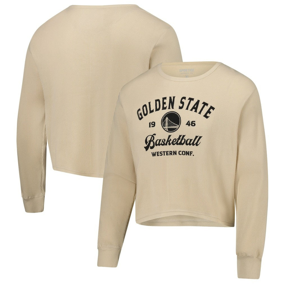 Golden State Warriors Sportiqe Unisex High Country Collection Cullen Cropped Waffle Knit Long Sleeve T-Shirt Cream - NBA