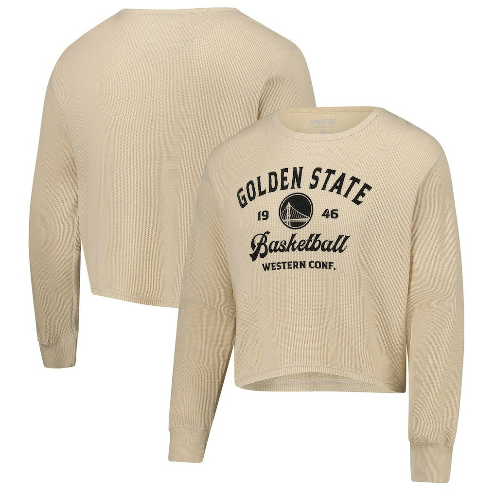 Golden State Warriors Sportiqe Unisex High Country Collection Cullen Cropped Waffle Knit Long Sleeve T-Shirt Cream - NBA