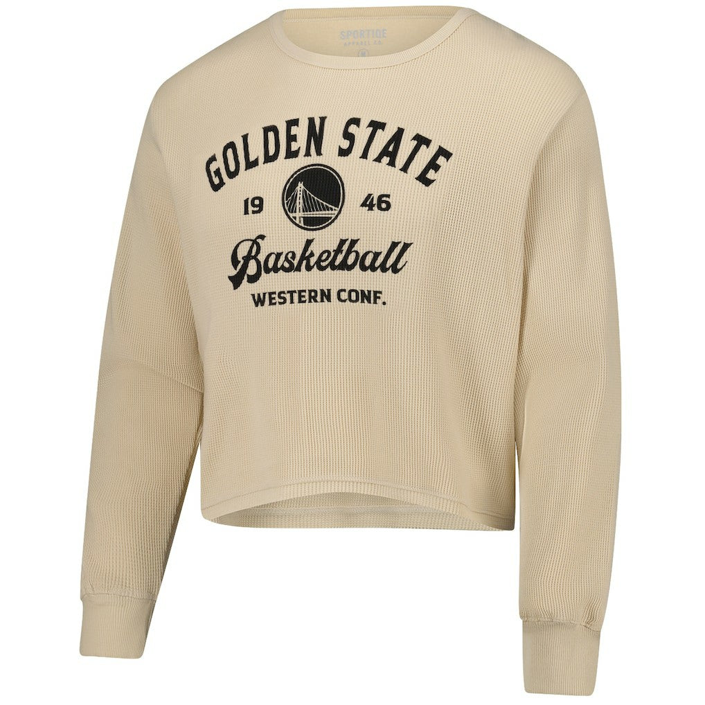 Golden State Warriors Sportiqe Unisex High Country Collection Cullen Cropped Waffle Knit Long Sleeve T-Shirt Cream - NBA