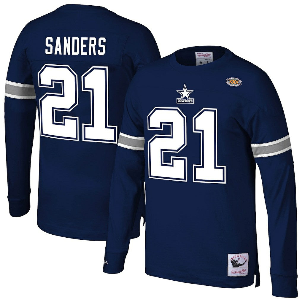 Deion Sanders Dallas Cowboys Retired Player Name & Number Long Sleeve Top Navy | Mitchell & Ness
