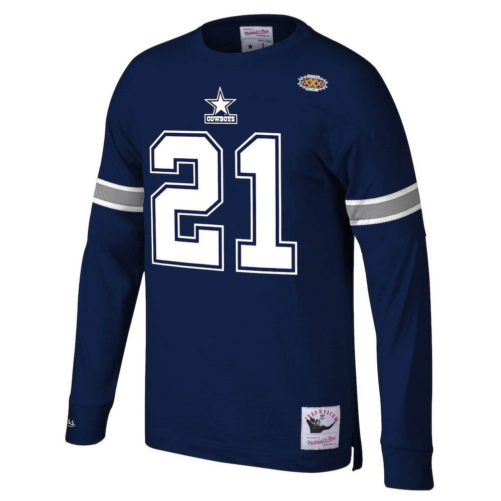 Deion Sanders Dallas Cowboys Retired Player Name & Number Long Sleeve Top Navy | Mitchell & Ness