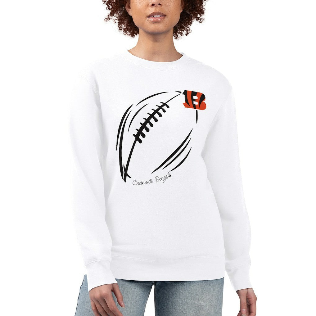 Cincinnati Bengals G-III 4Her by Carl Banks Women's Football Logo Graphic Fleece Tri-Blend Pullover Sweatshirt White | NFL