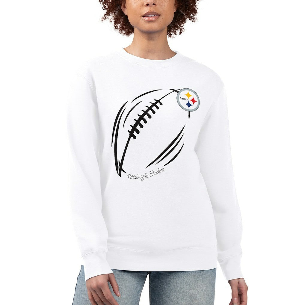 Pittsburgh Steelers G-III 4Her by Carl Banks Women's Football Logo Graphic Fleece Tri-Blend Pullover Sweatshirt White | NFL