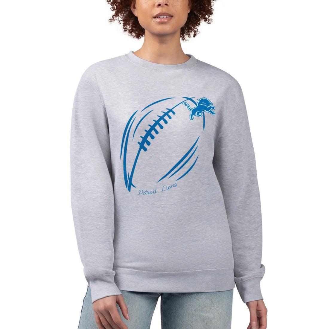 Detroit Lions G-III 4Her by Carl Banks Women's Football Logo Graphic Fleece Tri-Blend Pullover Sweatshirt Heather Gray | NFL