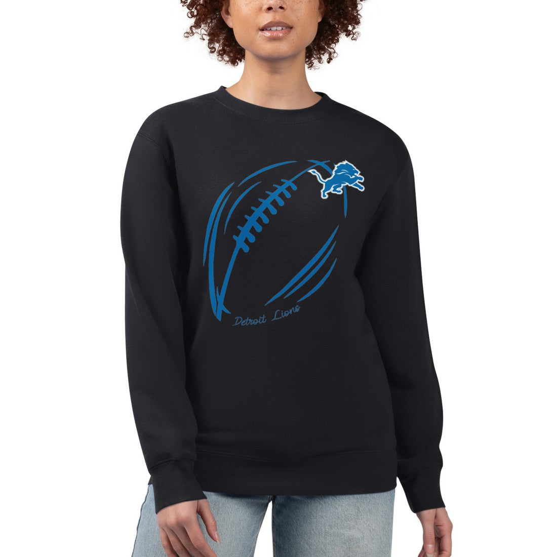Detroit Lions G-III 4Her by Carl Banks Women's Football Logo Graphic Fleece Tri-Blend Pullover Sweatshirt Black | NFL