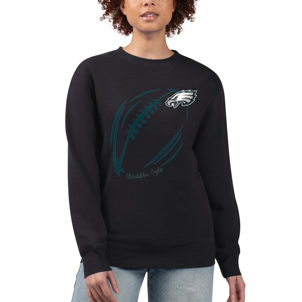 Philadelphia Eagles G-III 4Her by Carl Banks Women's Football Logo Graphic Fleece Tri-Blend Pullover Sweatshirt Black | NFL