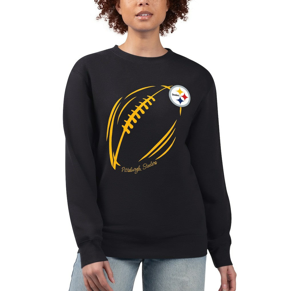 Pittsburgh Steelers G-III 4Her by Carl Banks Women's Football Logo Graphic Fleece Tri-Blend Pullover Sweatshirt Black | NFL