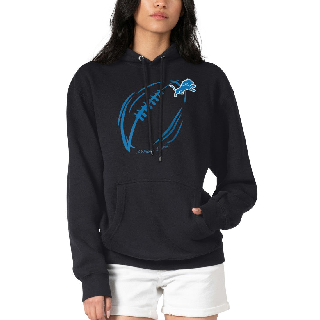 Detroit Lions G-III 4Her by Carl Banks Women's Football Logo Fleece Tri-Blend Pullover Hoodie Black | NFL