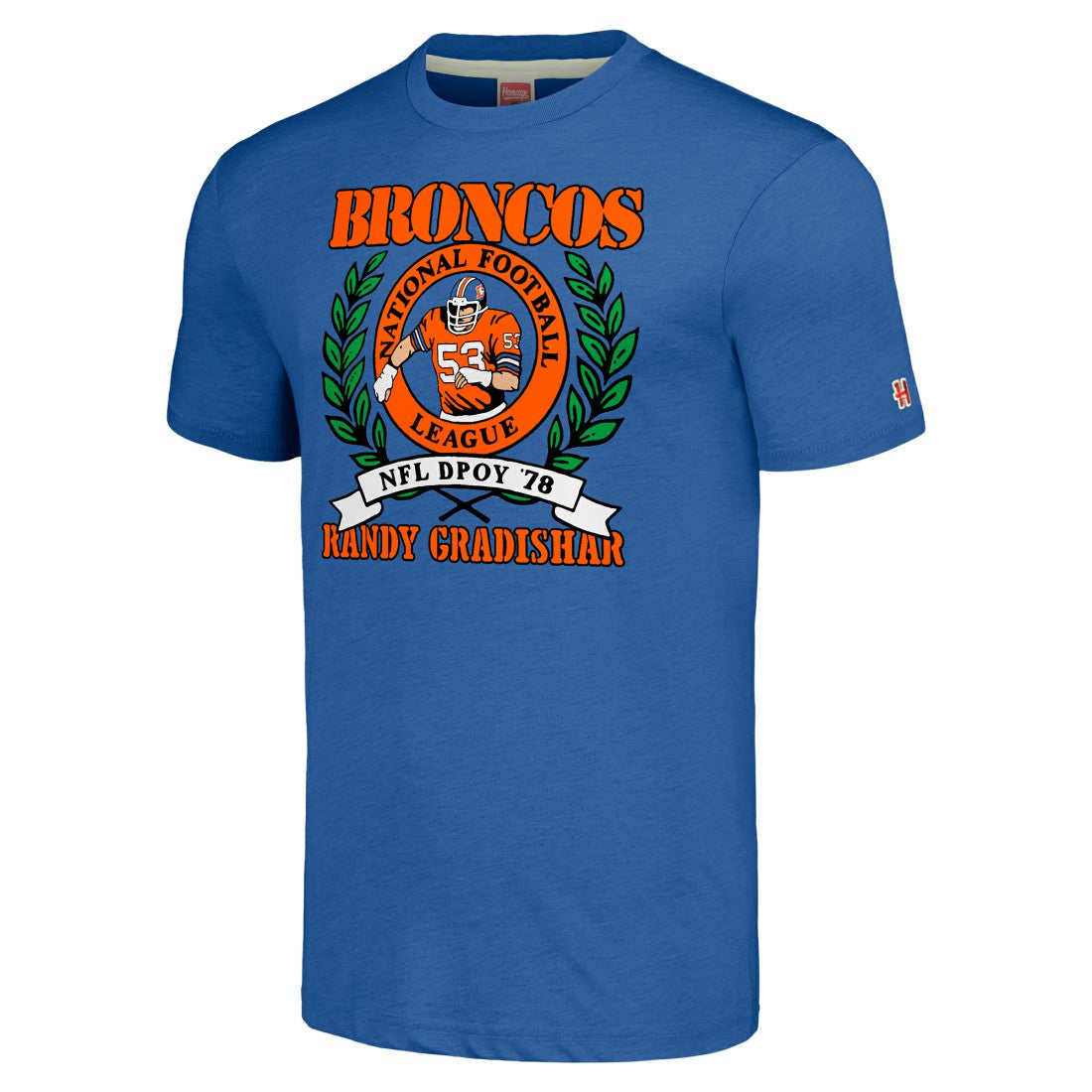 Randy Gradishar Denver Broncos Homage Unisex Caricature Retired Player Tri-Blend T-Shirt Royal | NFL