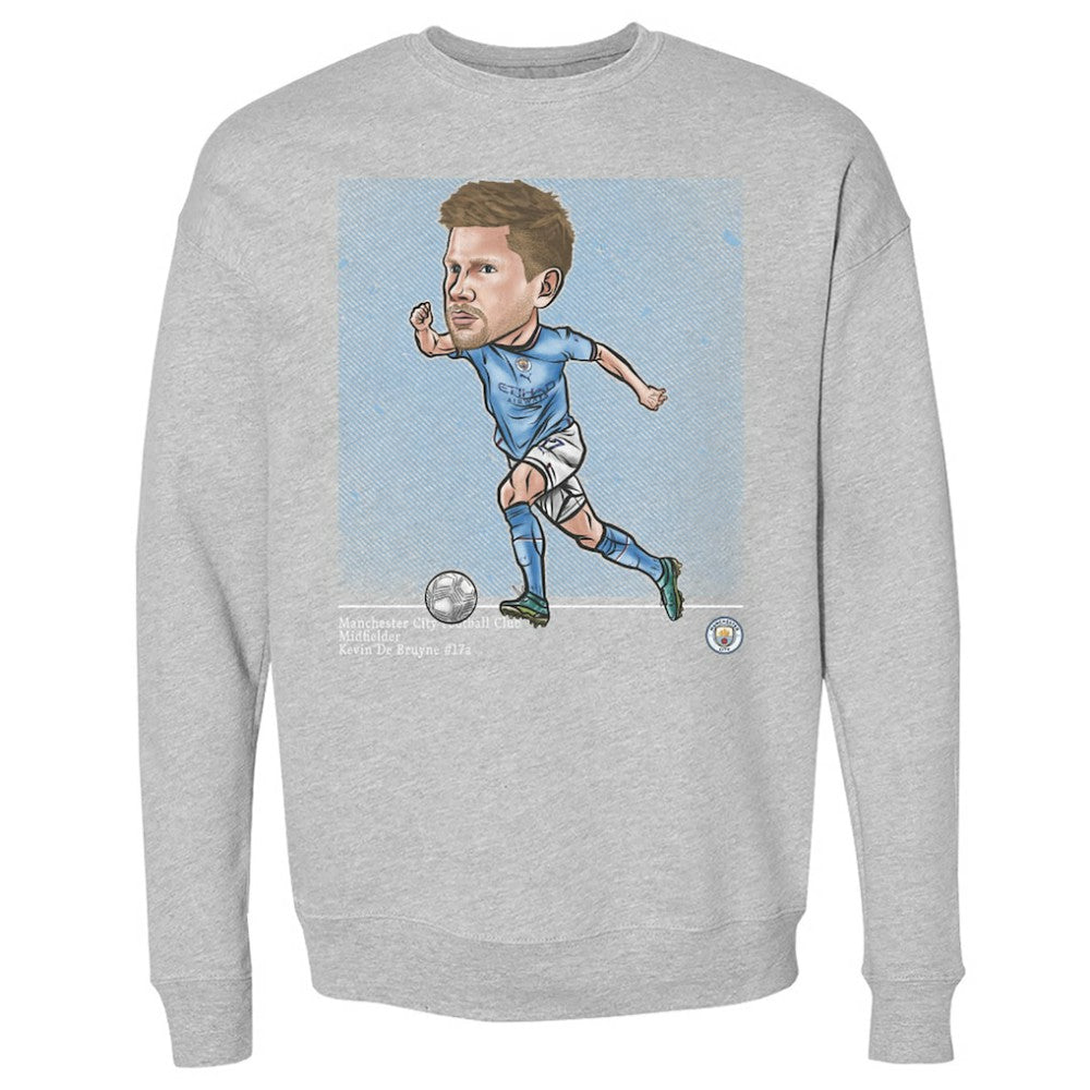 Kevin De Bruyne Manchester City 500 Level Cartoon Player Pullover Crewneck Sweatshirt Heather Gray - FIFA World CUP