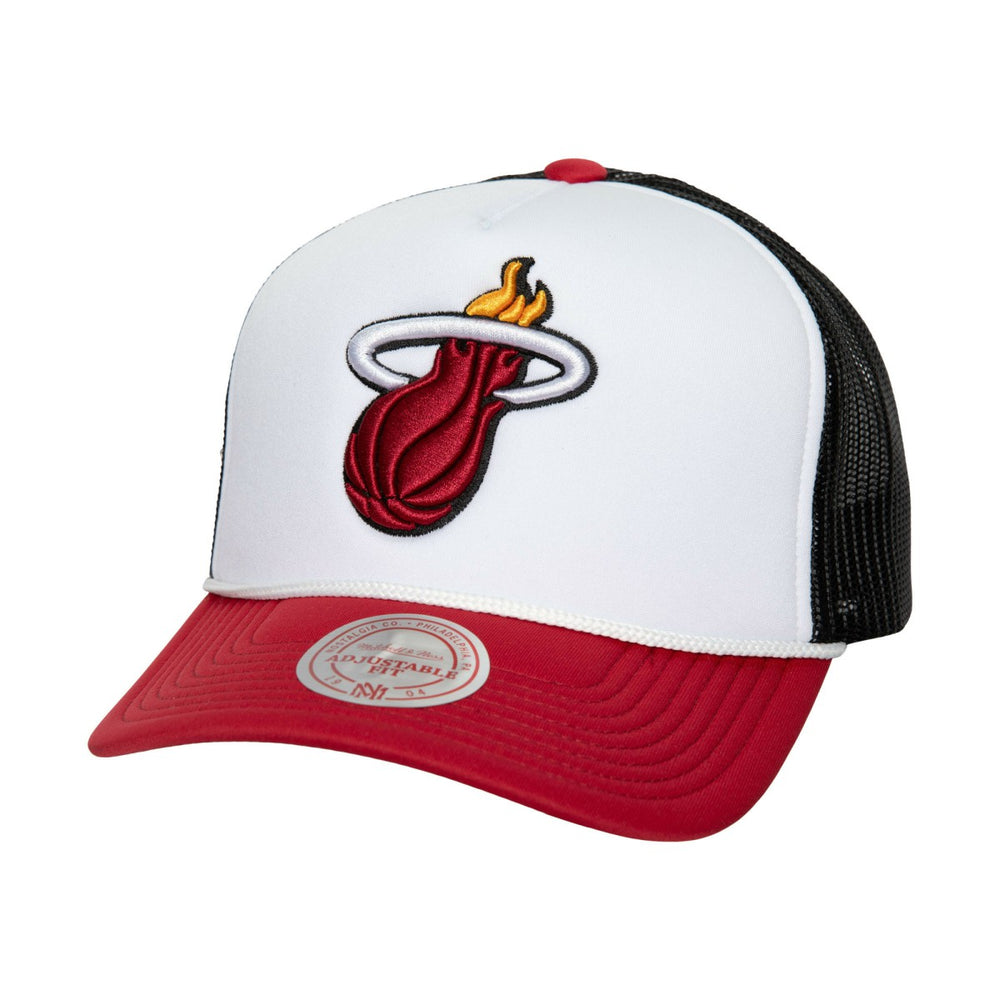 Miami Heat Hardwood Classics Blocker Foam Front Trucker Adjustable Hat White - NBA