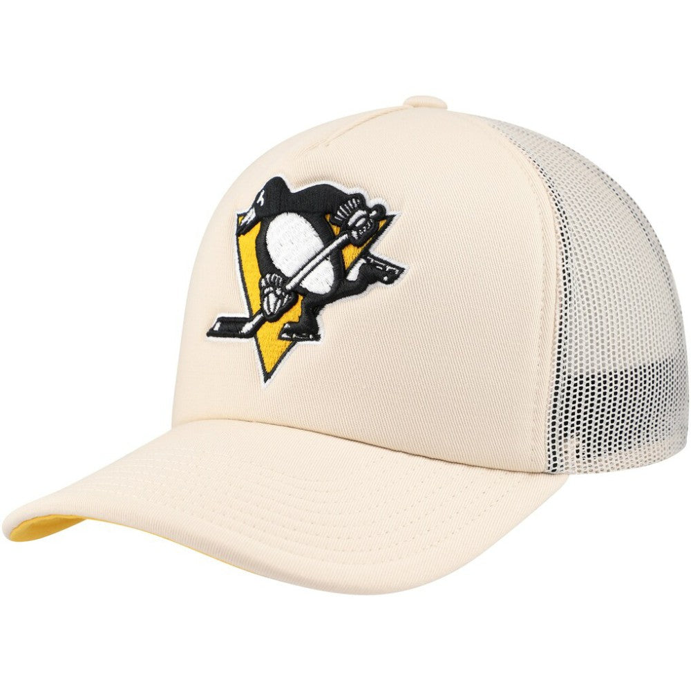 Pittsburgh Penguins Mitchell & Ness Foam Front Trucker Adjustable Hat - Cream - NHL