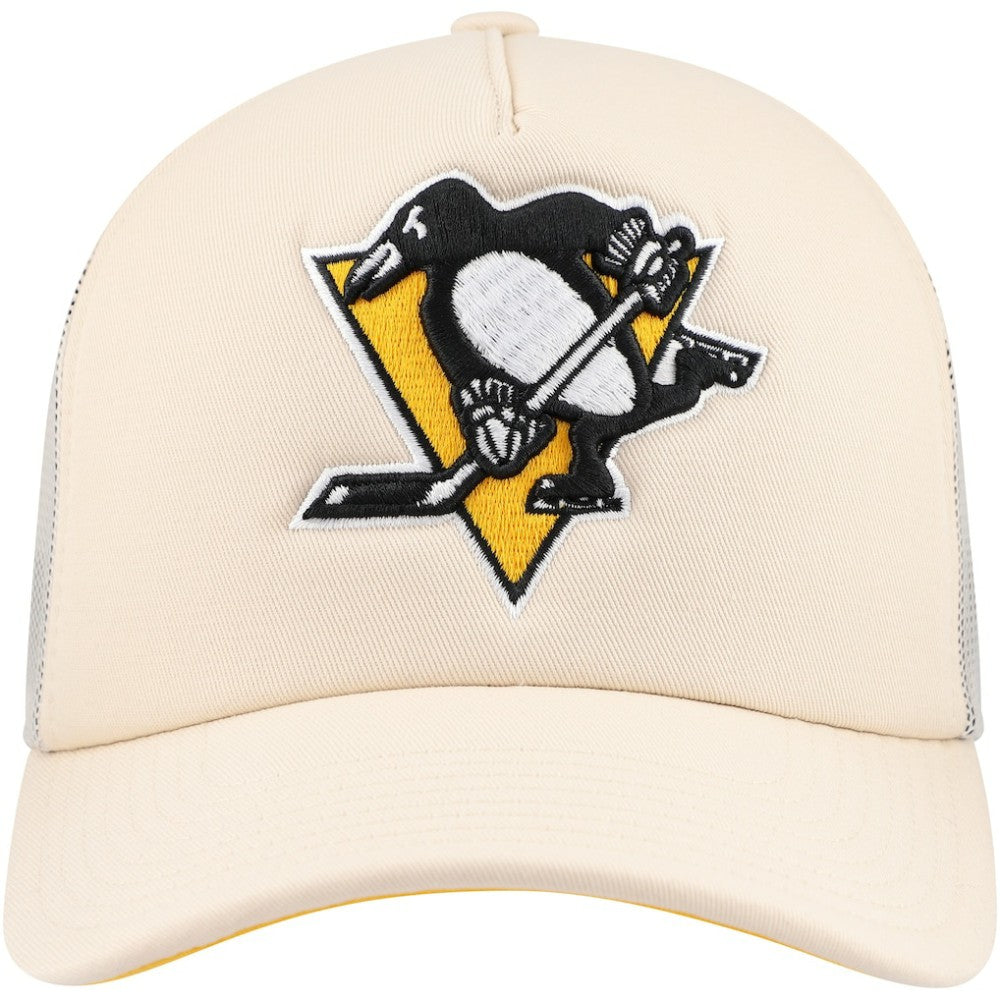 Pittsburgh Penguins Mitchell & Ness Foam Front Trucker Adjustable Hat - Cream - NHL