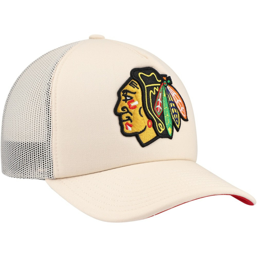 Chicago Blackhawks Mitchell & Ness Foam Front Trucker Adjustable Hat - Cream - NHL