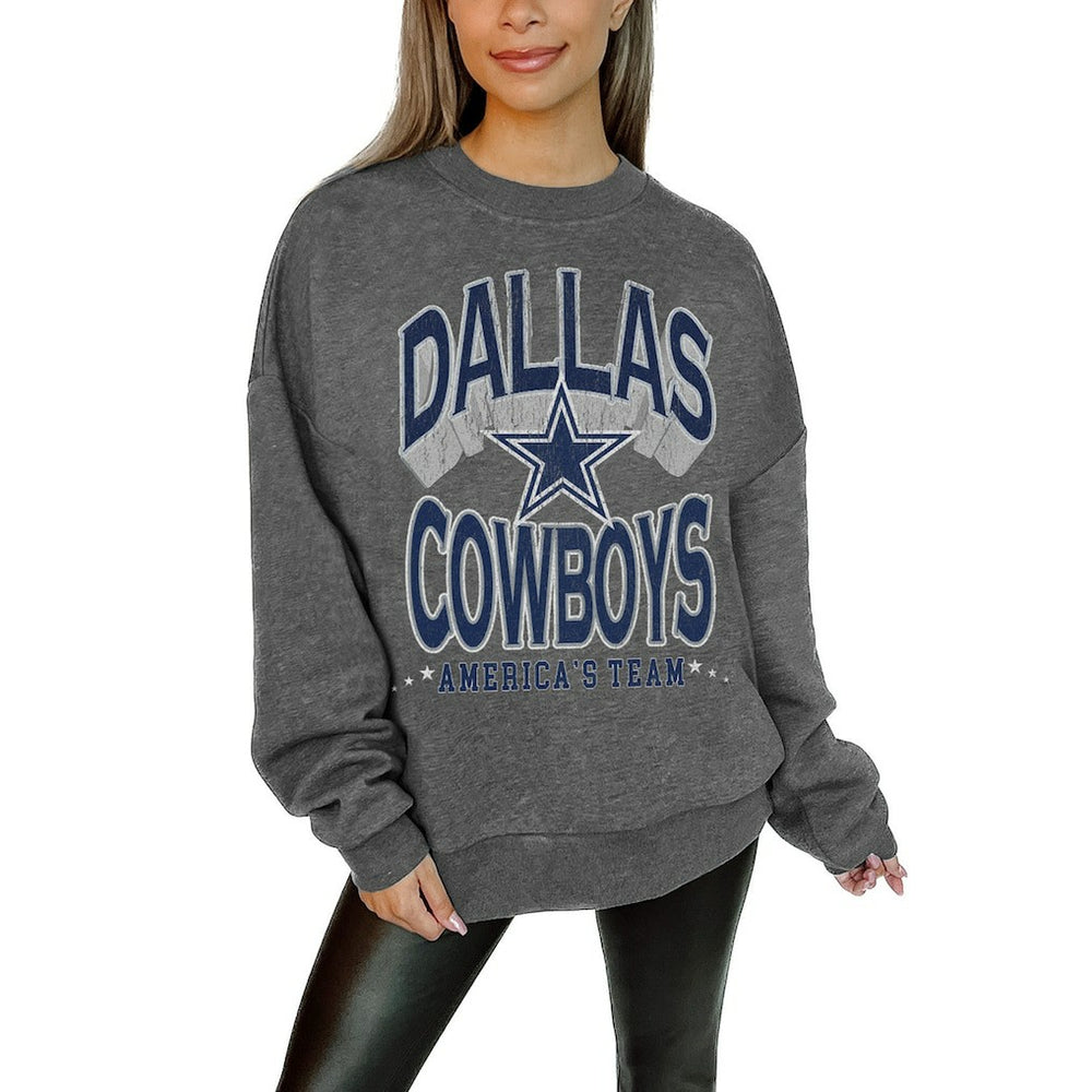 Dallas Cowboys Gameday Couture Women's Oversized Long Weekend Premium Fleece Drop Shoulder Pullover Sweatshirt Charcoal | NFL