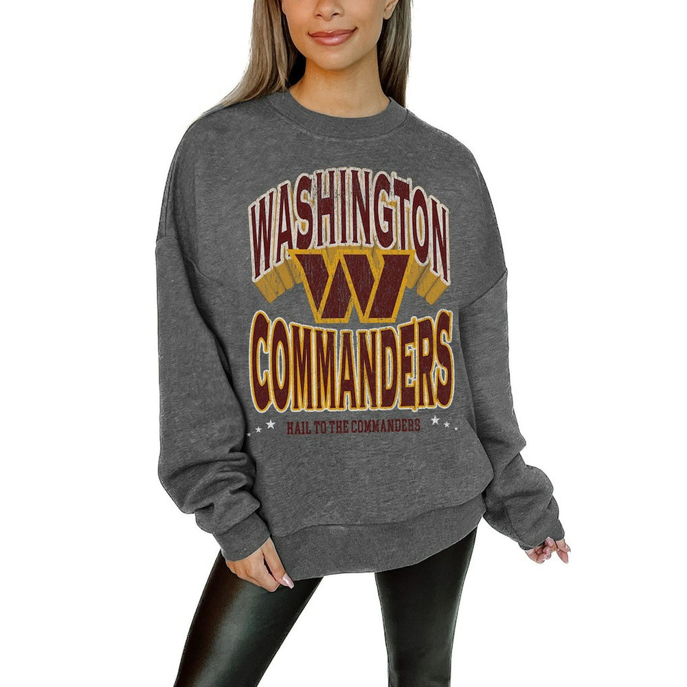 Washington Commanders Gameday Couture Women's Oversized Long Weekend Premium Fleece Drop Shoulder Pullover Sweatshirt Charcoal | NFL