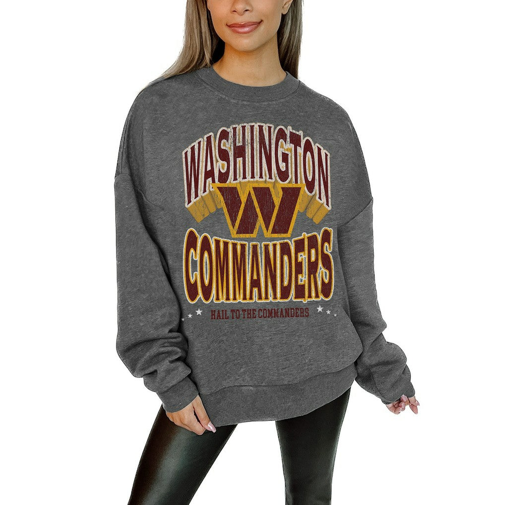 Washington Commanders Gameday Couture Women's Oversized Long Weekend Premium Fleece Drop Shoulder Pullover Sweatshirt Charcoal | NFL