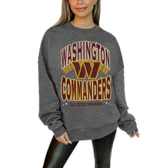 Washington Commanders Gameday Couture Women's Oversized Long Weekend Premium Fleece Drop Shoulder Pullover Sweatshirt Charcoal | NFL