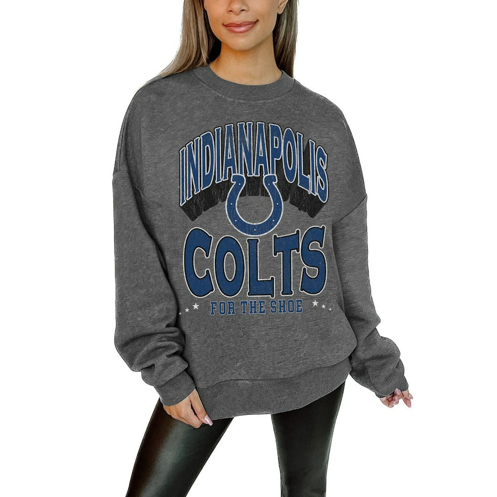 Indianapolis Colts Gameday Couture Women's Oversized Long Weekend Premium Fleece Drop Shoulder Pullover Sweatshirt Charcoal | NFL